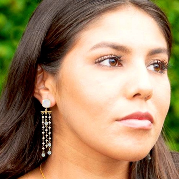 14KT GOLD PLATED RAINBOW MOONSTONE EARRINGS - Picture 3 of 3